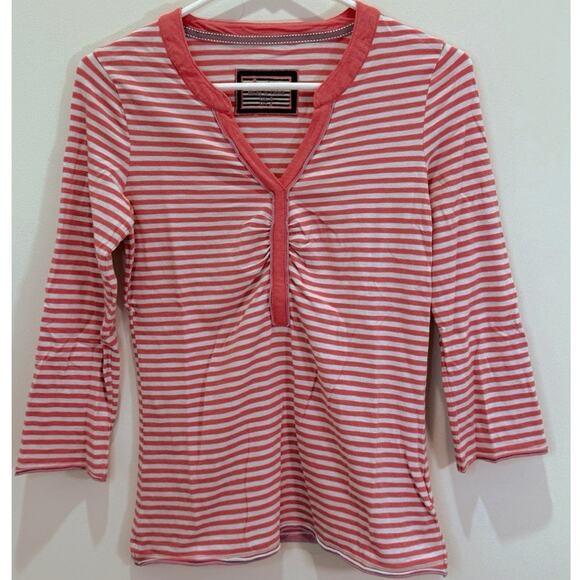 Boden V-Neck Top Size 4 Pink White Striped Cotton - Picture 1 of 12